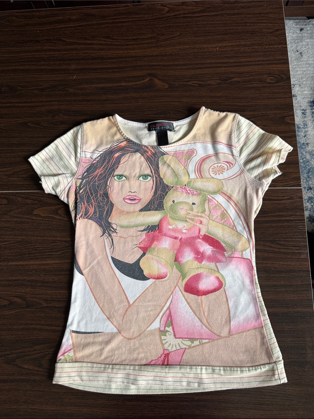 Custo Barcelona Cream Pink Graphic Short Sleeve Tee